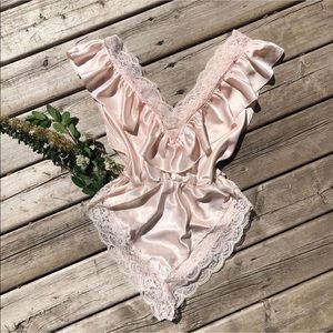 VTG pastel pink satin lingerie bodysuit